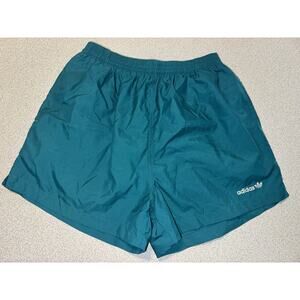 Adidas Swim Trunks Mens L Teal Stripe Nylon Shorts Mesh Lined Vtg